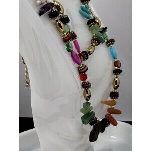 Vintage Polished Agate Necklace Statement 42" Carnelian Gemstones Substantial